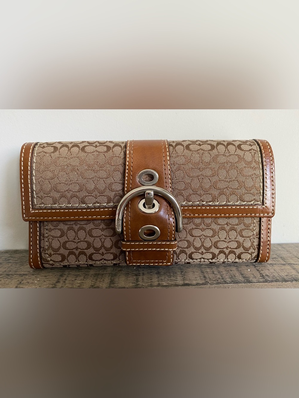 COACH SOHO Mini Signature Slim Wallet Y2K  Silver/Khaki/Toffee  F41516  NWT